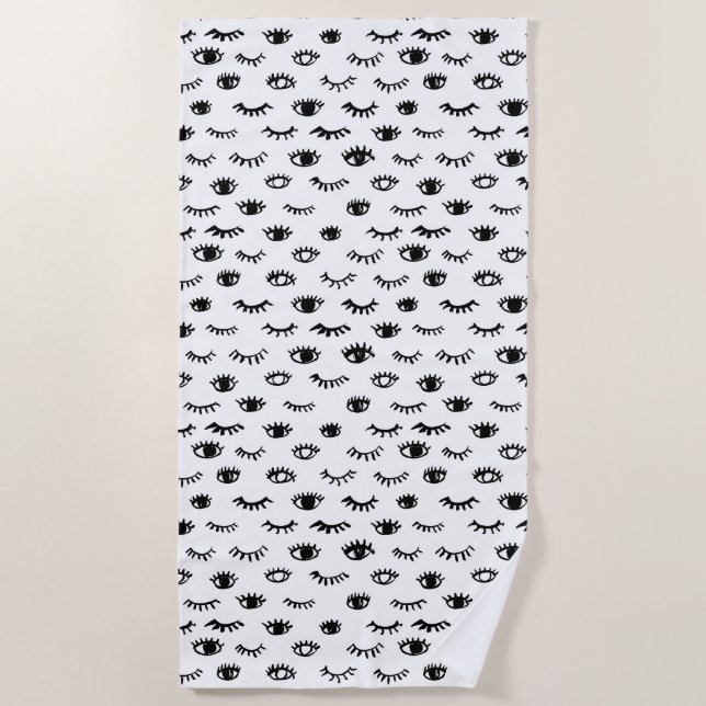 Cute Doodle Eyelash Pattern Beach Towel (Front)