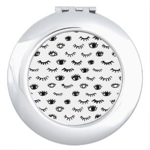 Cute Doodle Eyelash Pattern Compact Mirror