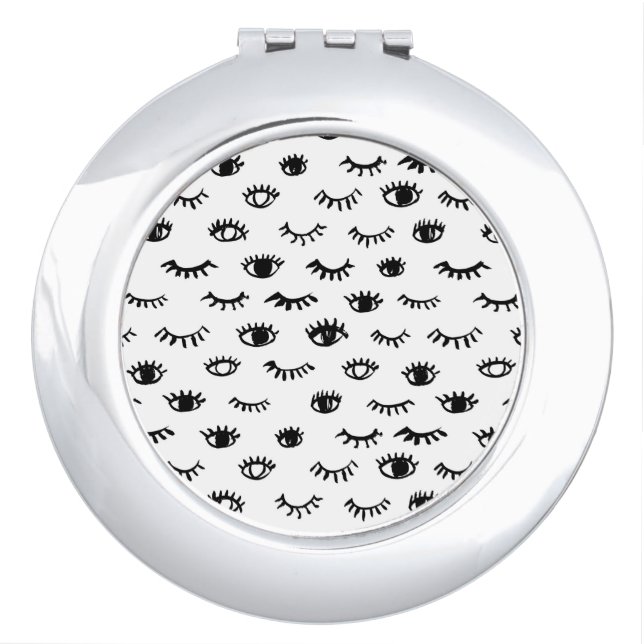 Cute Doodle Eyelash Pattern Compact Mirror (Front)