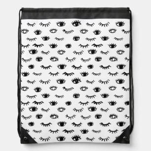 Cute Doodle Eyelash Pattern Drawstring Bag