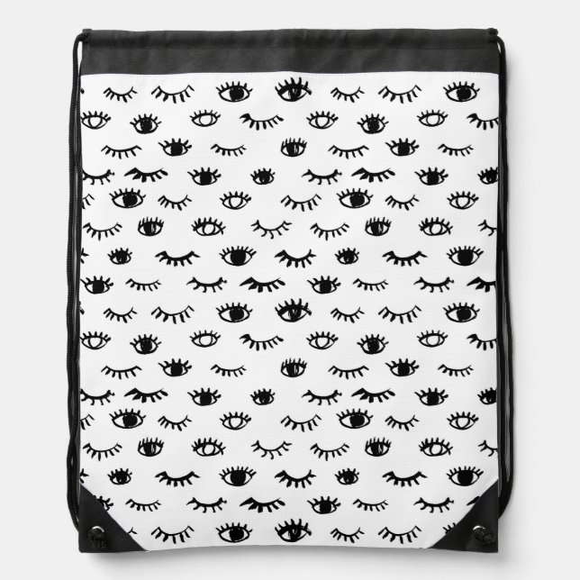 Cute Doodle Eyelash Pattern Drawstring Bag (Front)