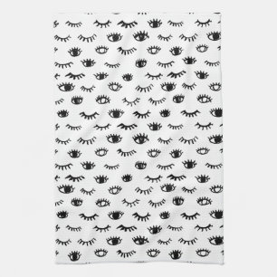 Cute Doodle Eyelash Pattern Kitchen Towel