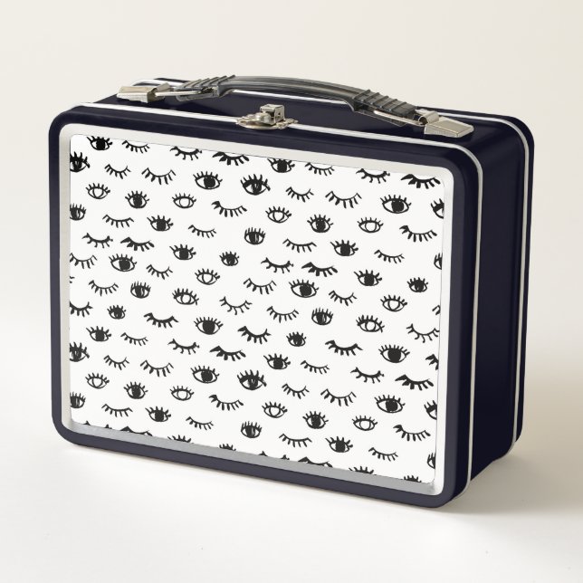 Cute Doodle Eyelash Pattern Metal Lunch Box (Front)