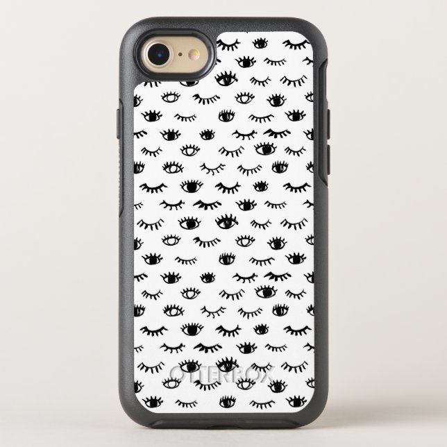 Cute Doodle Eyelash Pattern Otterbox iPhone Case (Back)