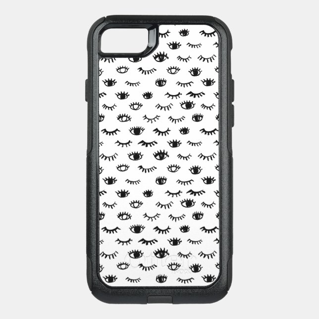 Cute Doodle Eyelash Pattern Otterbox iPhone Case (Back)