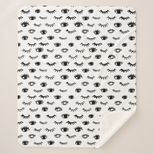 Cute Doodle Eyelash Pattern Sherpa Blanket