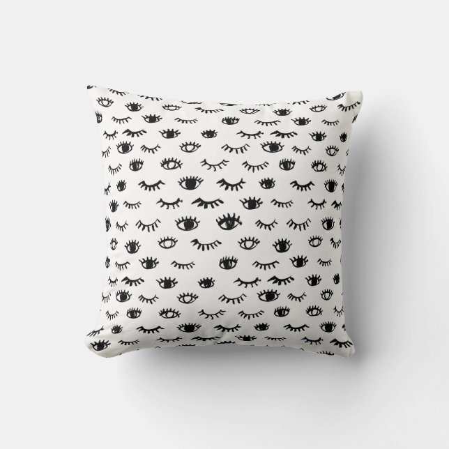 Cute Doodle Eyelash Pattern Throw Pillow (Front)