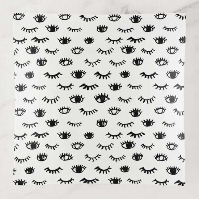 Cute Doodle Eyelash Pattern Trinket Tray (Front)