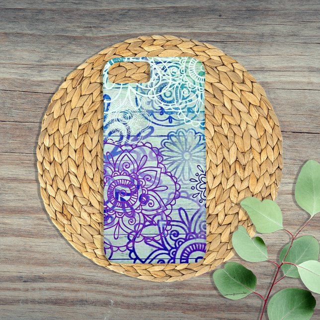 Cute Doodle Flowers On A Rustic Wood Case-Mate iPhone Case (Creator Uploaded)