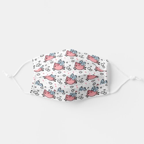 Cute Doodle Flying Pigs Adult Cloth Face Mask