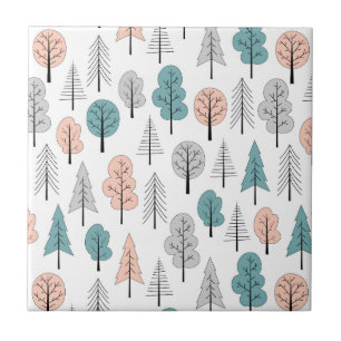 Cute Doodle Forest Pattern Ceramic Tile