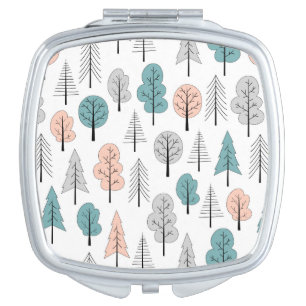 Cute Doodle Forest Pattern Compact Mirror