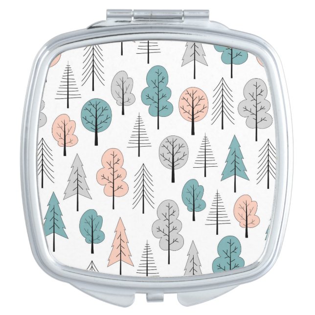 Cute Doodle Forest Pattern Compact Mirror (Front)