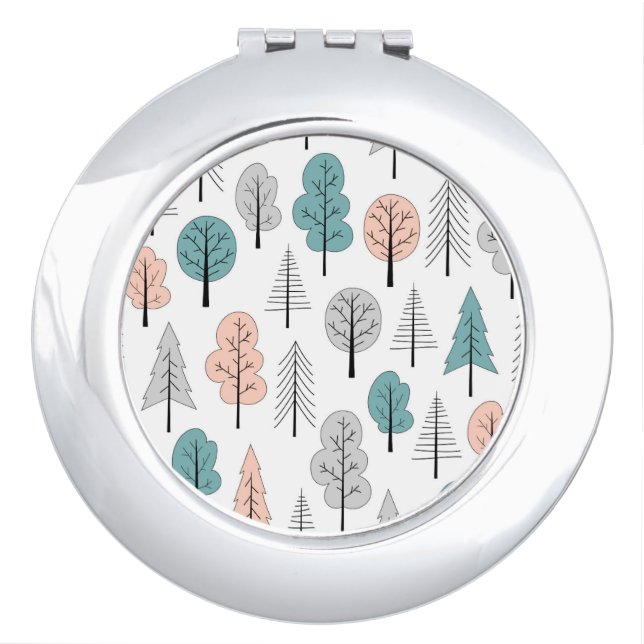 Cute Doodle Forest Pattern Compact Mirror (Front)