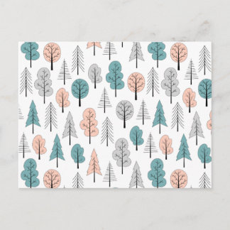 Cute Doodle Forest Pattern Holiday Postcard
