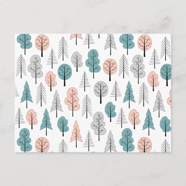 Cute Doodle Forest Pattern Holiday Postcard (Front)