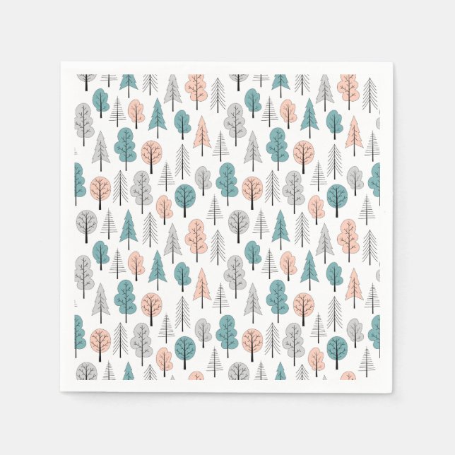 Cute Doodle Forest Pattern Napkins (Front)