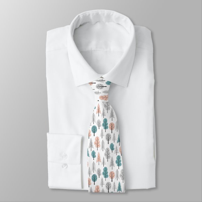 Cute Doodle Forest Pattern Neck Tie (Tied)