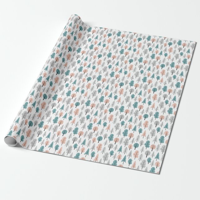 Cute Doodle Forest Pattern Wrapping Paper (Unrolled)
