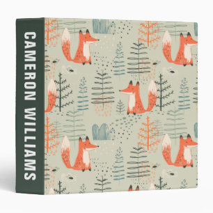 Cute Doodle Fox Forest Woodland Pattern 3 Ring Binder