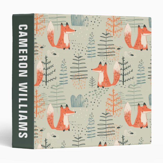 Cute Doodle Fox Forest Woodland Pattern 3 Ring Binder (Front/Spine)