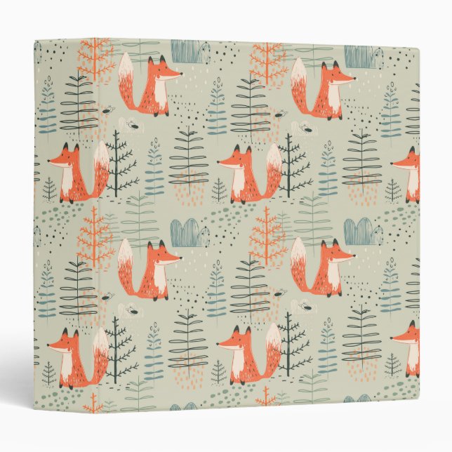 Cute Doodle Fox Forest Woodland Pattern 3 Ring Binder (Front/Spine)