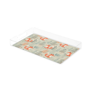 Cute Doodle Fox Forest Woodland Pattern Acrylic Tray