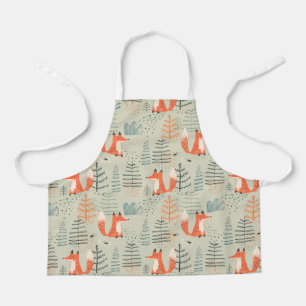 Cute Doodle Fox Forest Woodland Pattern Apron