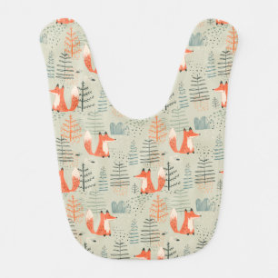 Cute Doodle Fox Forest Woodland Pattern Baby Bib