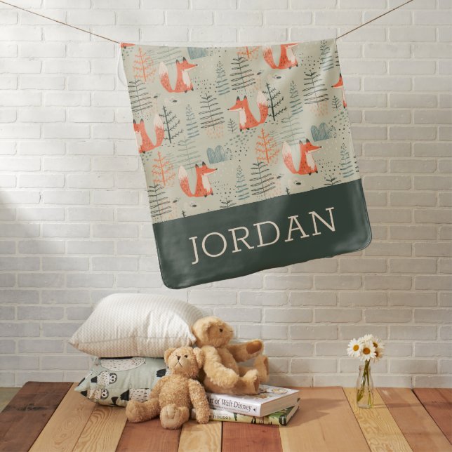 Cute Doodle Fox Forest Woodland Pattern Baby Blanket (In Situ)