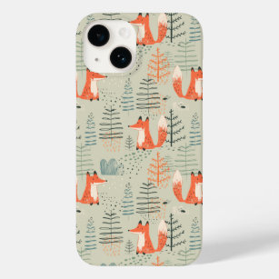 Cute Doodle Fox Forest Woodland Pattern Case-Mate iPhone 14 Case