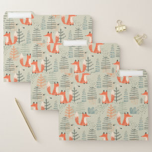 Cute Doodle Fox Forest Woodland Pattern File Folder