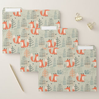 Cute Doodle Fox Forest Woodland Pattern File Folder