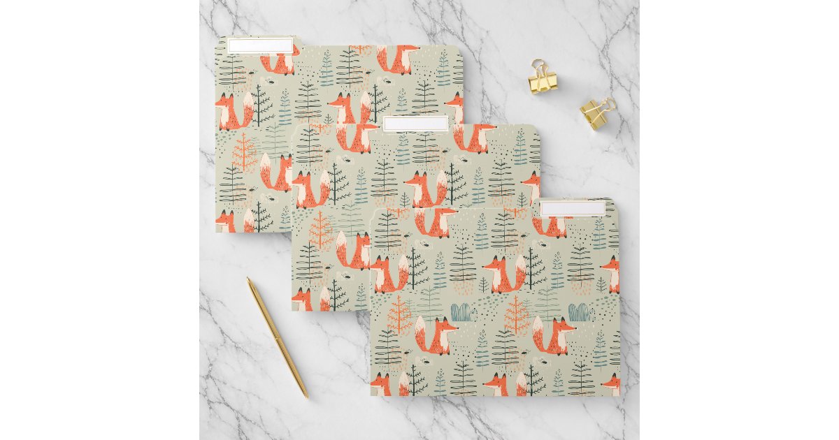 Cute Doodle Fox Forest Woodland Pattern File Folder | Zazzle