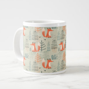 Cute Doodle Fox Forest Woodland Pattern Giant Coffee Mug