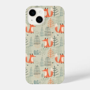 Cute Doodle Fox Forest Woodland Pattern iPhone 14 Case