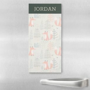 Cute Doodle Fox Forest Woodland Pattern Magnetic Notepad