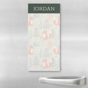 Cute Doodle Fox Forest Woodland Pattern Magnetic Notepad