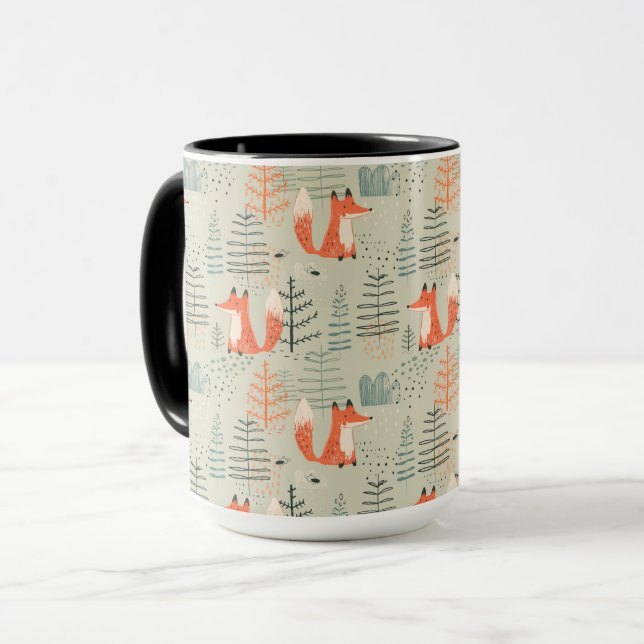 Cute Doodle Fox Forest Woodland Pattern Mug (Front Left)