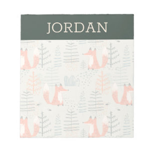 Cute Doodle Fox Forest Woodland Pattern Notepad
