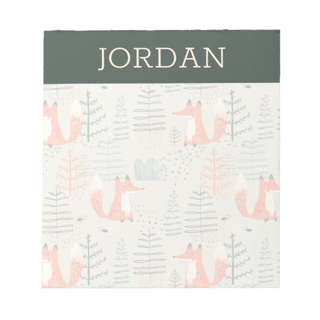 Cute Doodle Fox Forest Woodland Pattern Notepad (Front)
