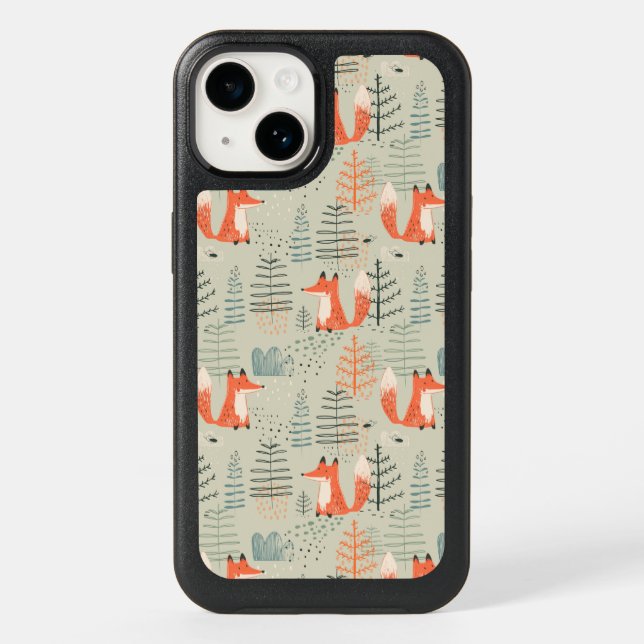 Cute Doodle Fox Forest Woodland Pattern Otterbox iPhone Case (Back)