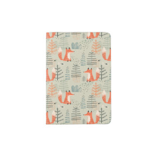 Cute Doodle Fox Forest Woodland Pattern Passport Holder
