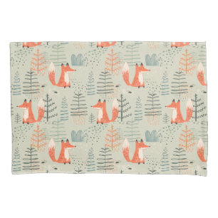Cute Doodle Fox Forest Woodland Pattern Pillow Case