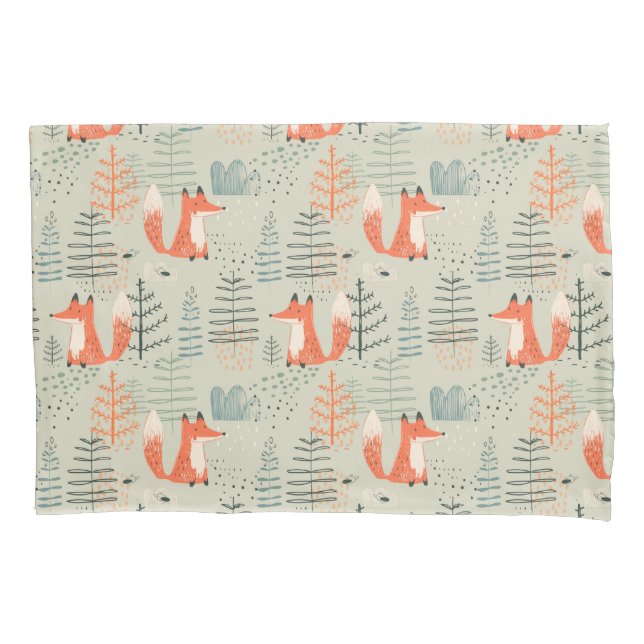 Cute Doodle Fox Forest Woodland Pattern Pillow Case (Front)