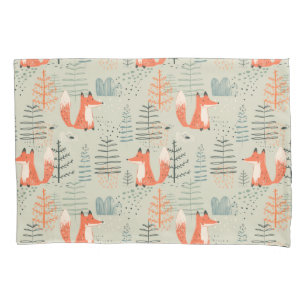 Cute Doodle Fox Forest Woodland Pattern Pillow Case
