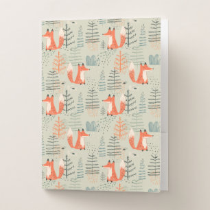 Cute Doodle Fox Forest Woodland Pattern Pocket Folder