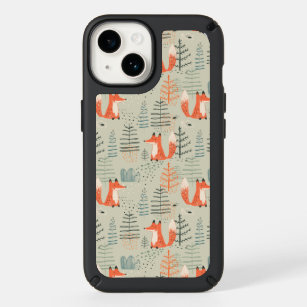 Cute Doodle Fox Forest Woodland Pattern Speck iPhone 14 Case