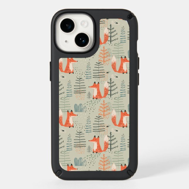 Cute Doodle Fox Forest Woodland Pattern Speck iPhone Case (Front)