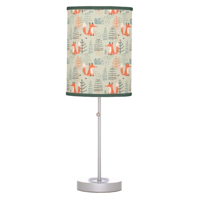 Cute Doodle Fox Forest Woodland Pattern Table Lamp (Front)